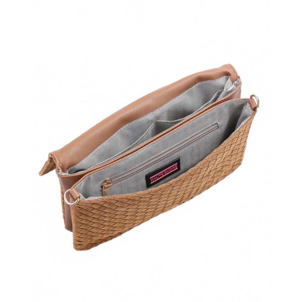NEW HAUTE SHORE women's lexi woven suede crossbody bag in saddle - Picture 5 of 7